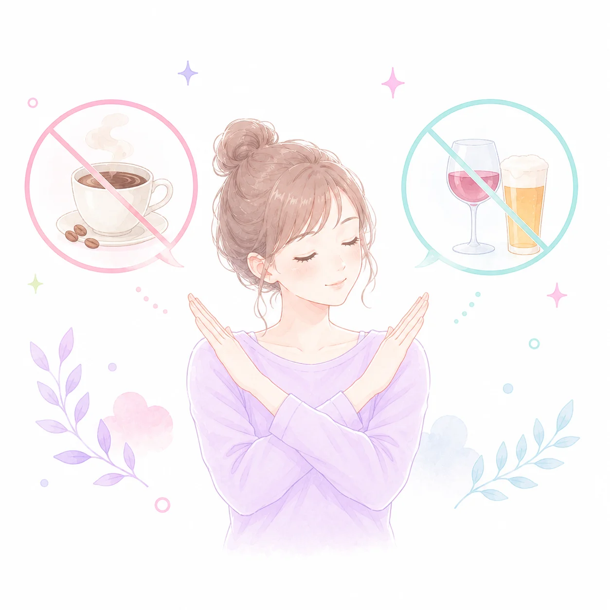 カフェインやアルコールを控えるイメージ