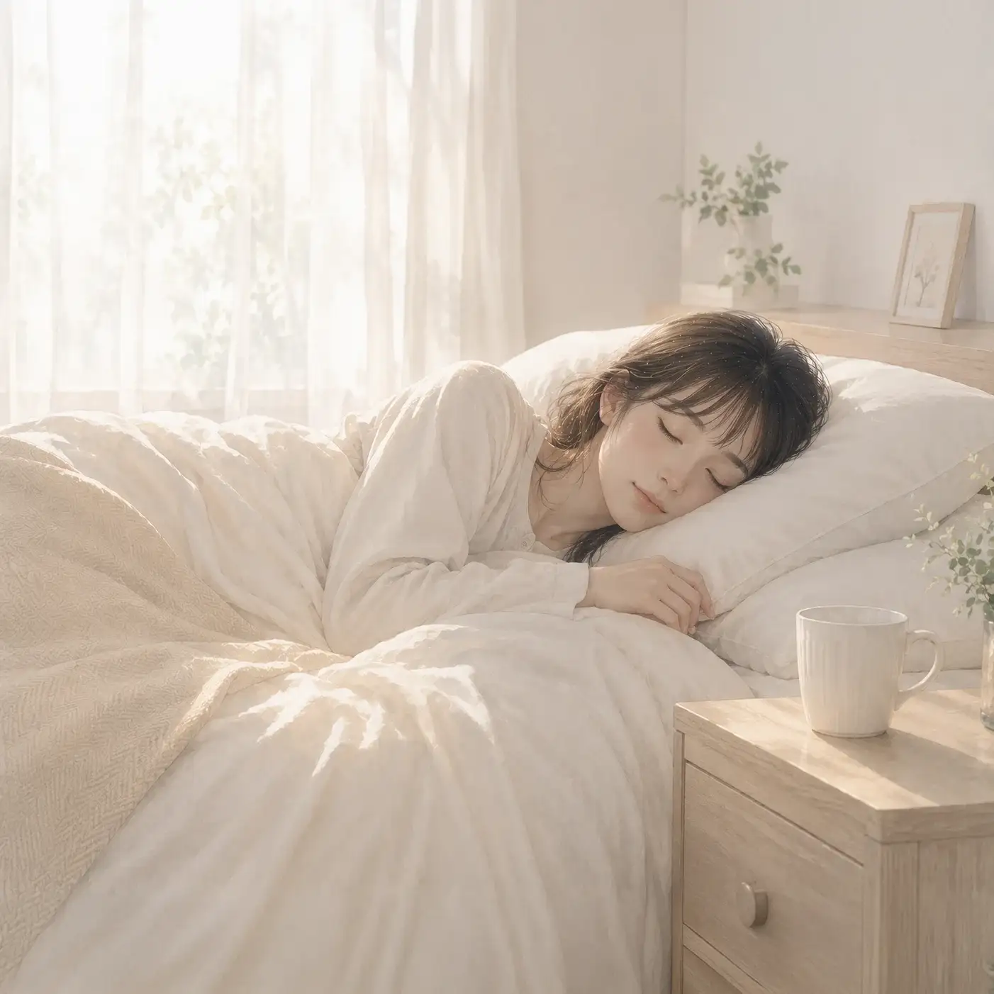昼の光の中で体を休めて眠っているイメージ