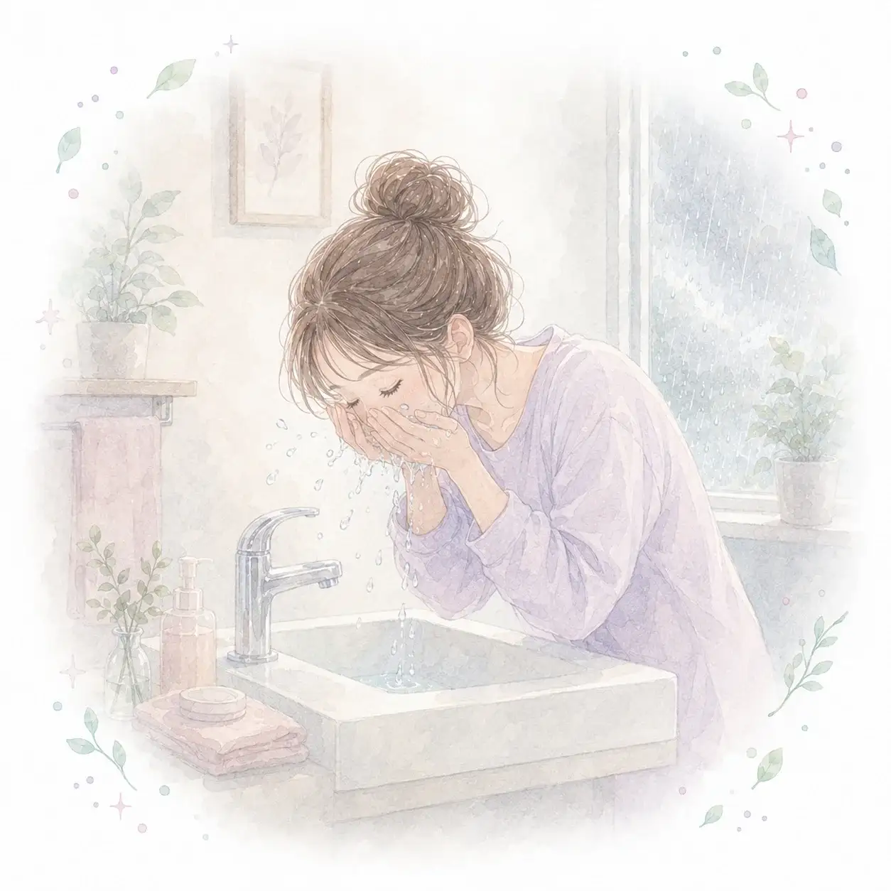 冷たい水で顔や手を洗うイメージ